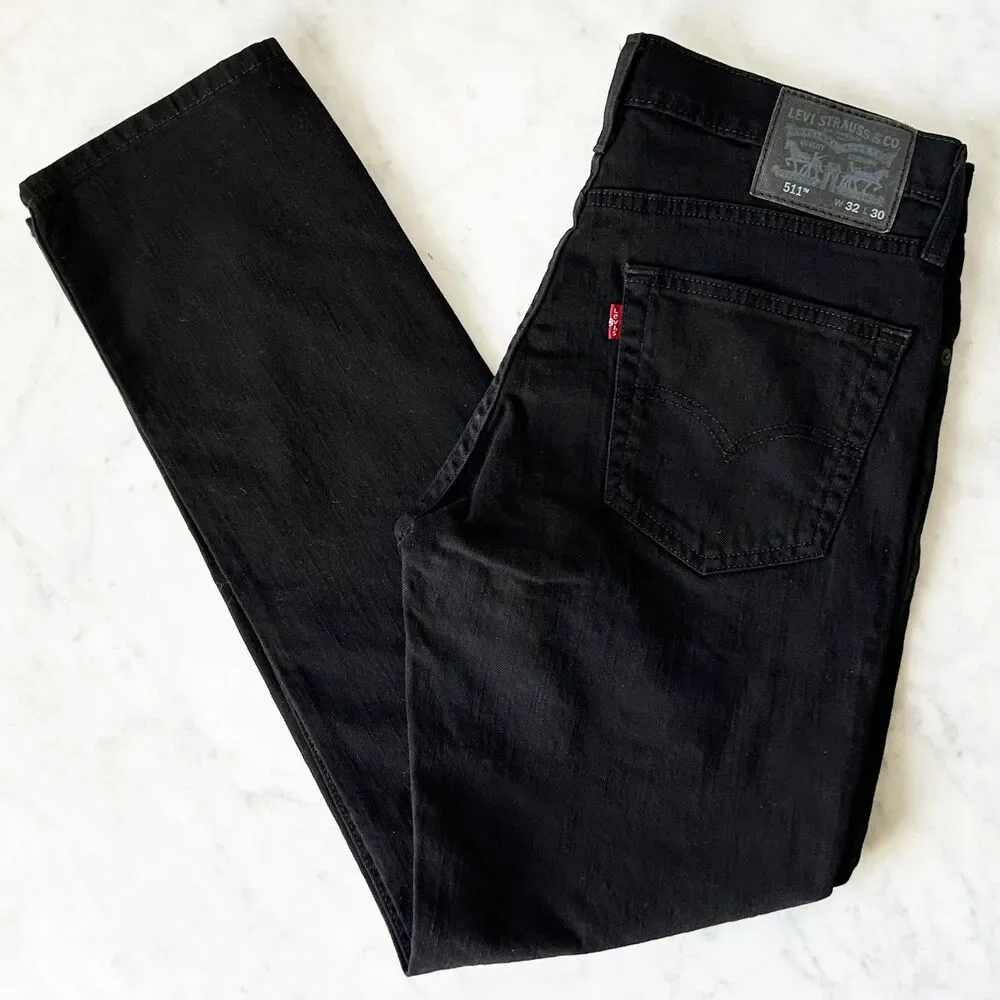 Levi's 511 Slim Fit Black Denim Jeans Zip Fly #04511-4406 Mens W32 x L30